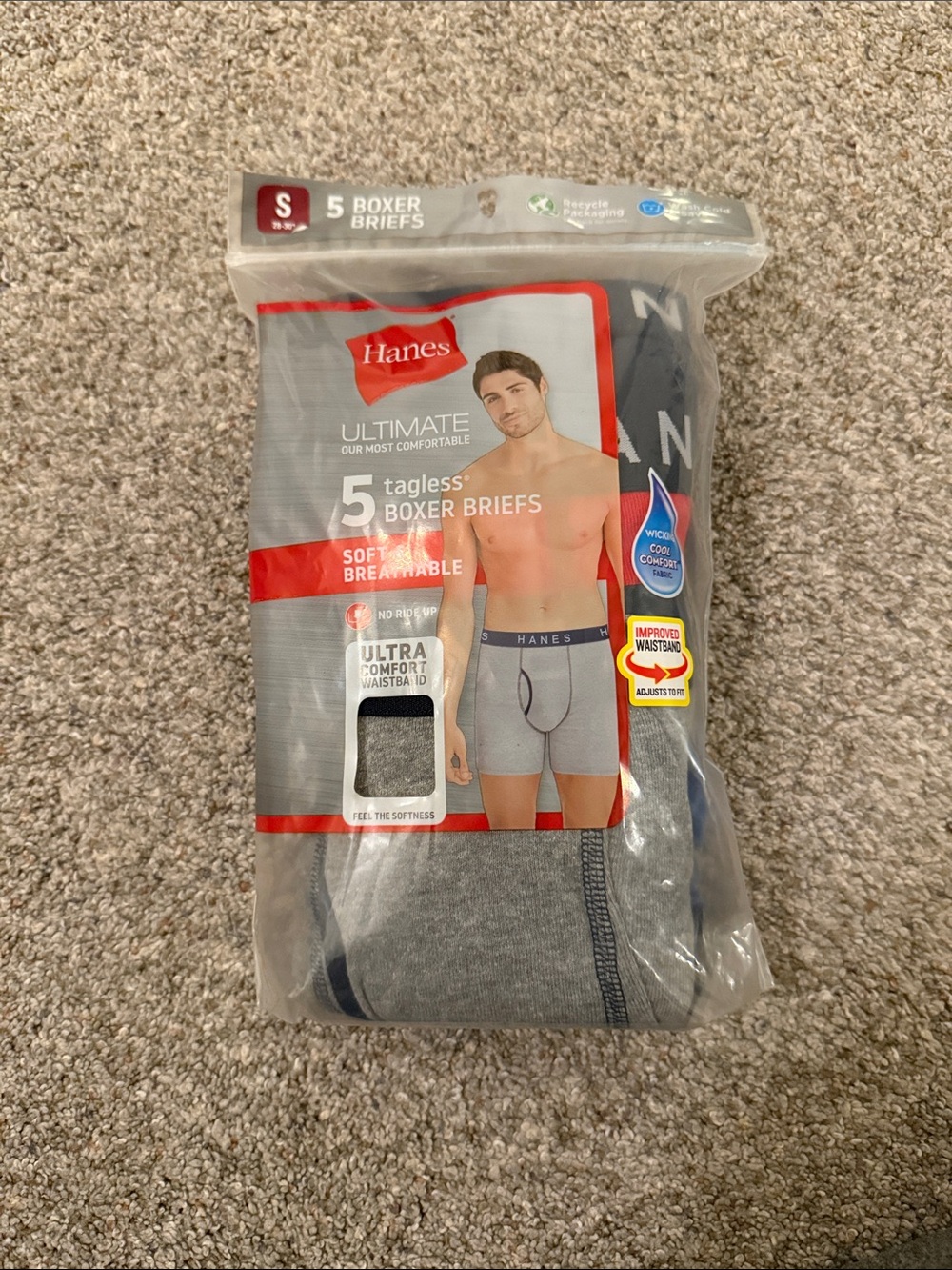 Hanes Men's Ultimate 5-Pack Tagless Boxer Briefs Multi Color Pack Small NEW